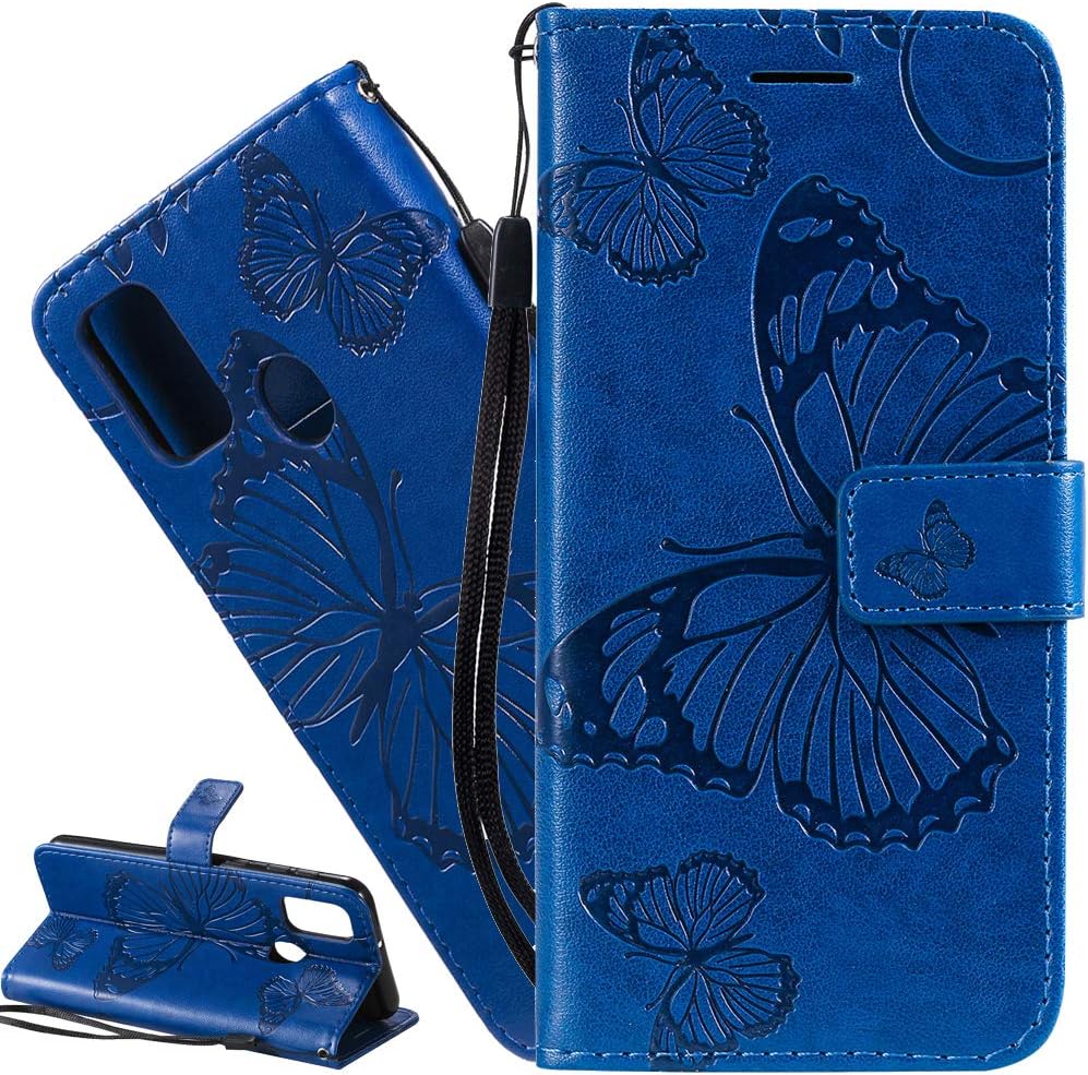 ISADENSER Galaxy M30S Wallet Case Galaxy M30S Butterfly Case [Business Embossing] [Kickstand Flip] [Card Slot] [Magnetic Clasp] Flip Phone Case for Samsung Galaxy M30S Blue Butterfly KT