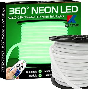 KERTME 360° Neon Led Type AC 110-120V 360 Degree NEON LED Light Strip, Flexible/Waterproof/Dimmable/Multi-Modes LED Rope Light + Remote for Home/Garden/Building Decor (98.4ft/30m, Green)