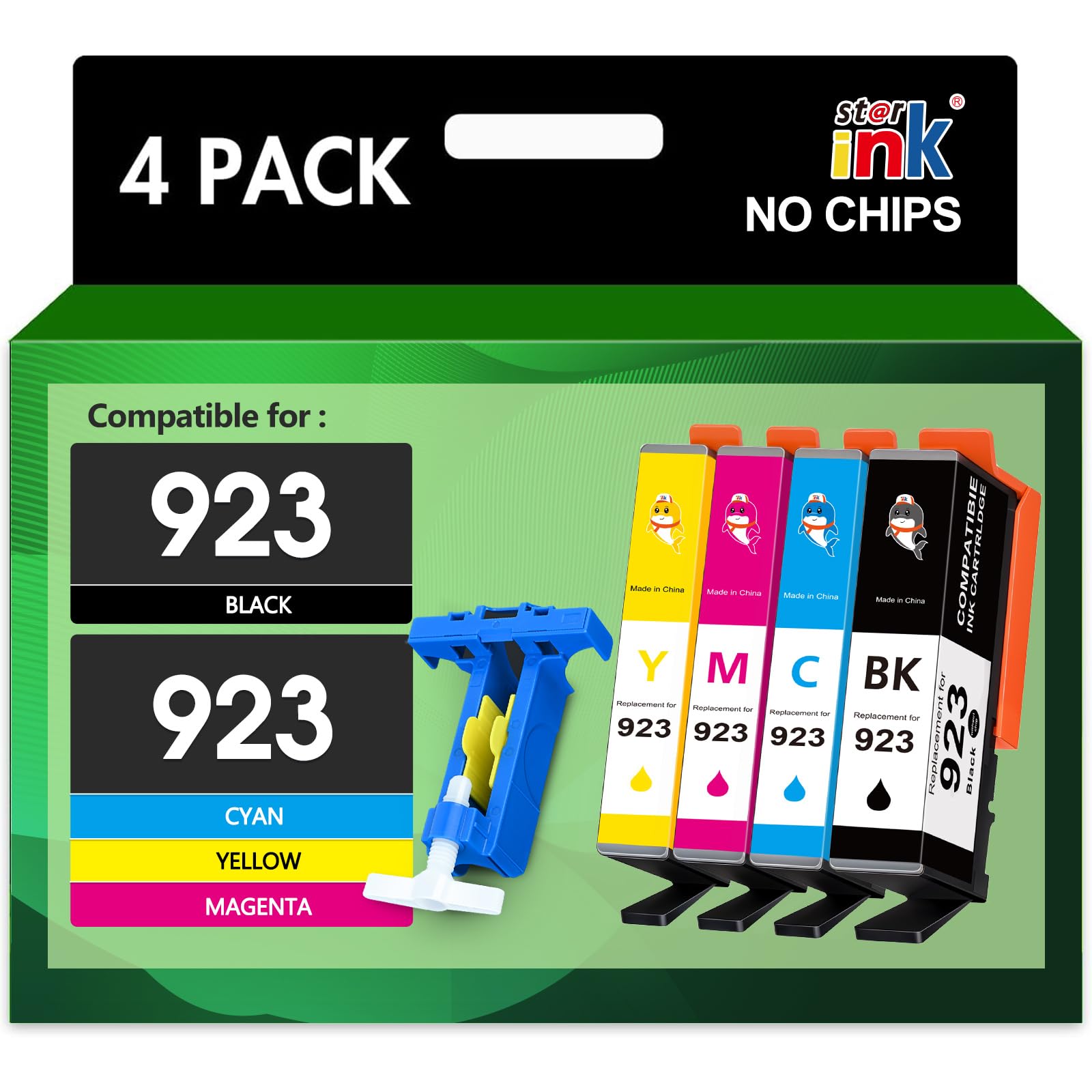 Photo 1 of 923 Ink Cartridges Combo Pack Without Chip Replacement for HP 923 Ink Cartridges for hp Printers Work for HP OfficeJet 8130e 8135e 8138e 8139e 8130 OfficeJet 8120 8122e 8123 Printer,4 Pack