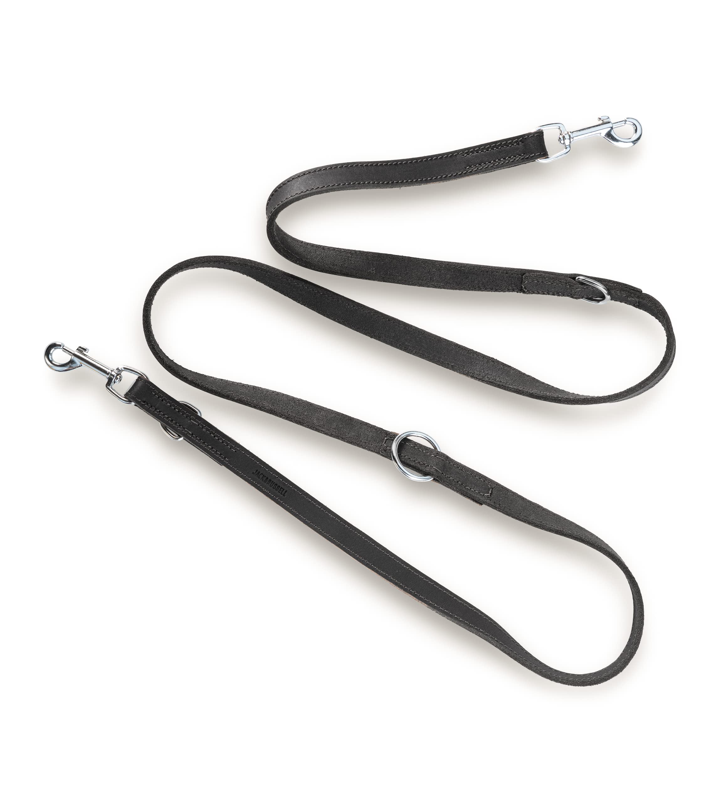 Jack & Russell Premium Greased Leather Dog Lead Travis 2.0 m - Extremely Stable with Stainless Steel Carabiner - Genuine Leather Lead Adjustable to Multiple Positions - Black