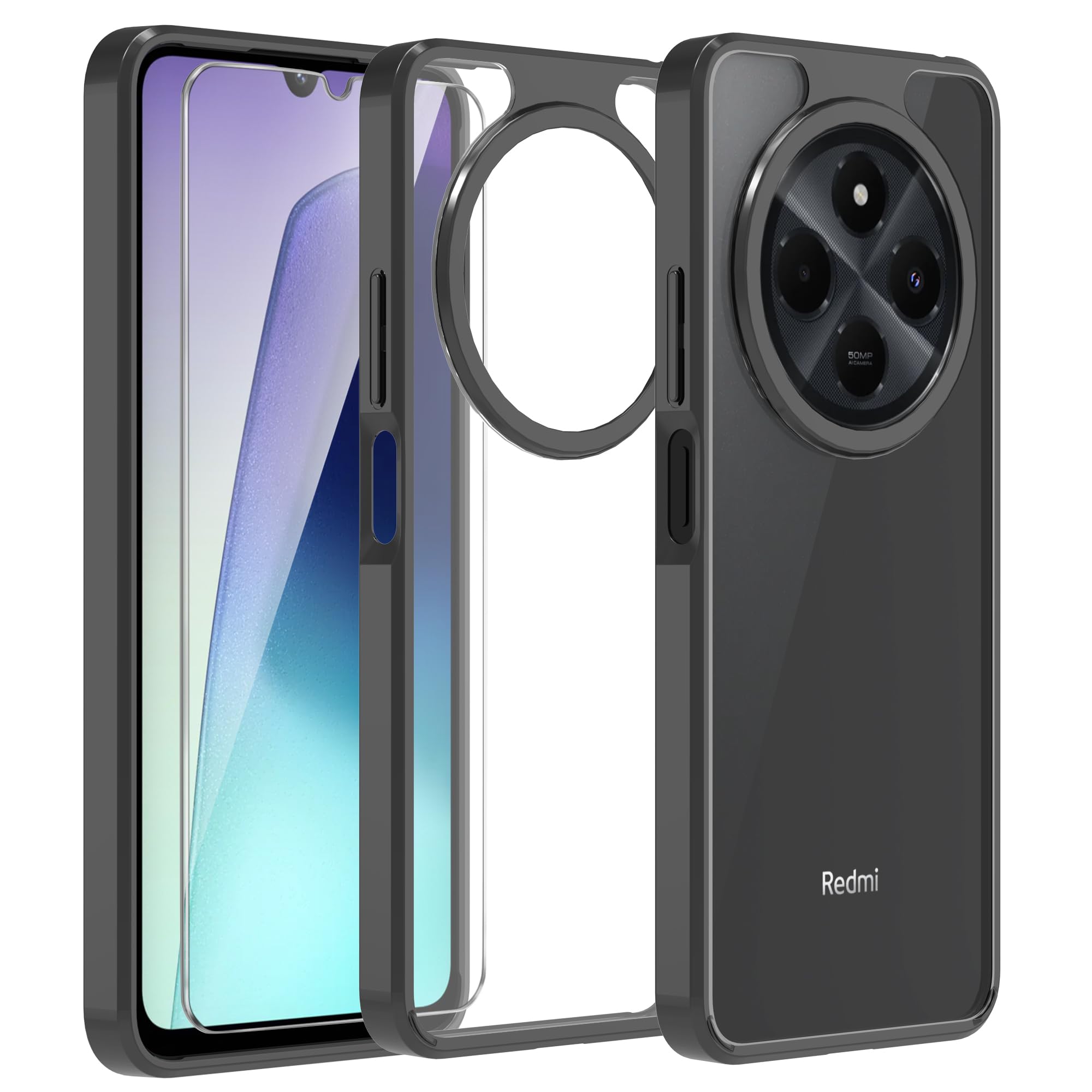 Namenand for Xiaomi Redmi 14C 4G Phone Case, with 1 Pack Tempered Screen Protector, Camera Lens Full Protection, Silicone Slim Shockproof Cover Phone Case Xiaomi Redmi 14C 4G 6.88 Inch - Clear