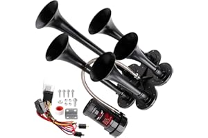 CENZHIWEN 5-Trumpet Metal Train horn kit 150dB ultra loud,Heavy-Duty Air horn with Upgraded 12V compressor is suitable for pickup/motorhome/SUV/truck/train 12V 150db and other large vehicles (5 speakers)