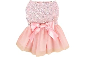 QWINEE Bow Decor Dog Dress Cute Puppy Dress Skirt Tutu Bling Princess Cat Dress Summer Birthday Party Pet Dress for Small Medium Large Dogs Cats Kitten Girls Pink S
