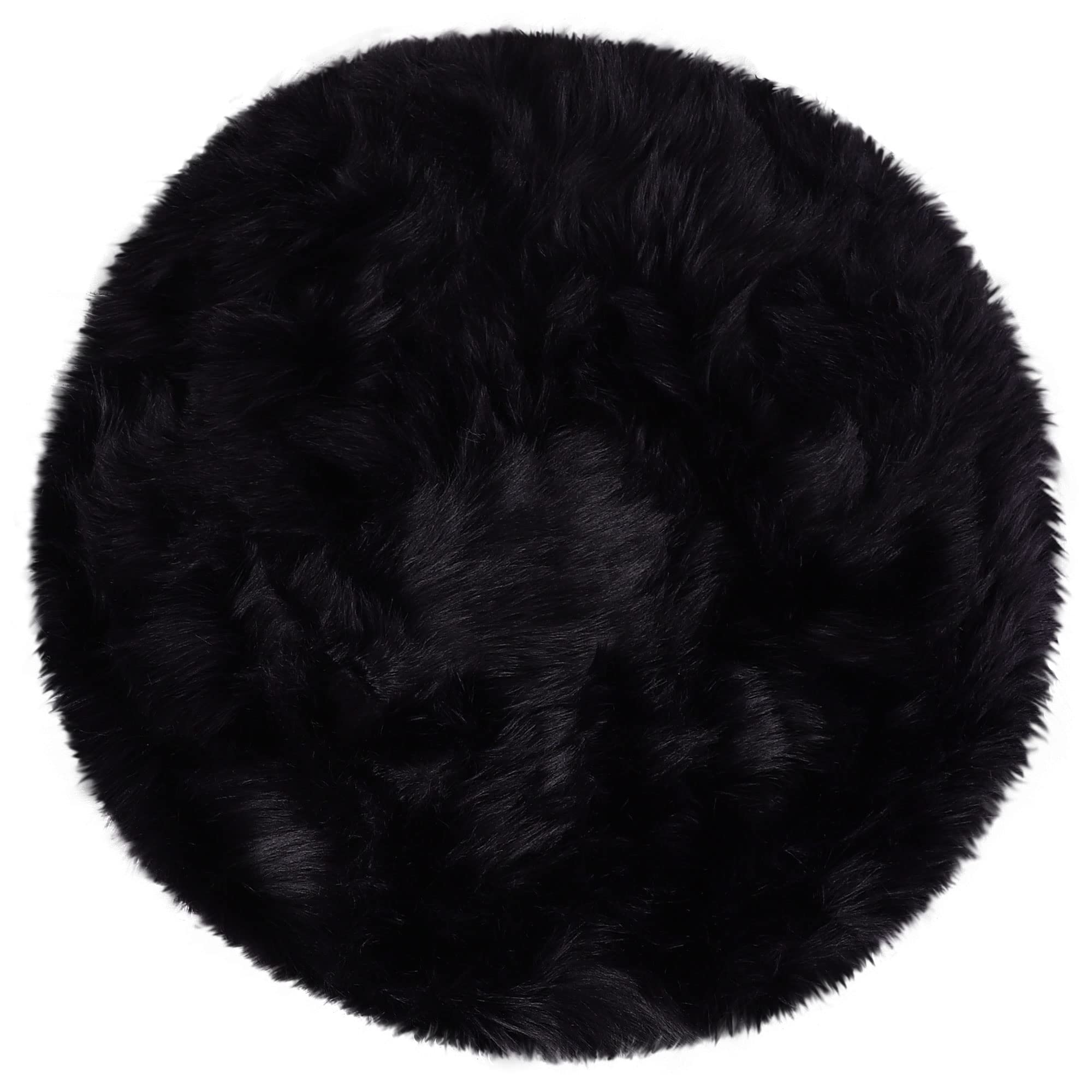 sourcing map Faux Fur Sheepskin Area Rug, Round Fluffy Indoor Carpets for Bedroom Living Room Sofa - Shaggy Soft Floor Decoration Washable Rugs, Black 60x60cm / 2 x 2 Feet