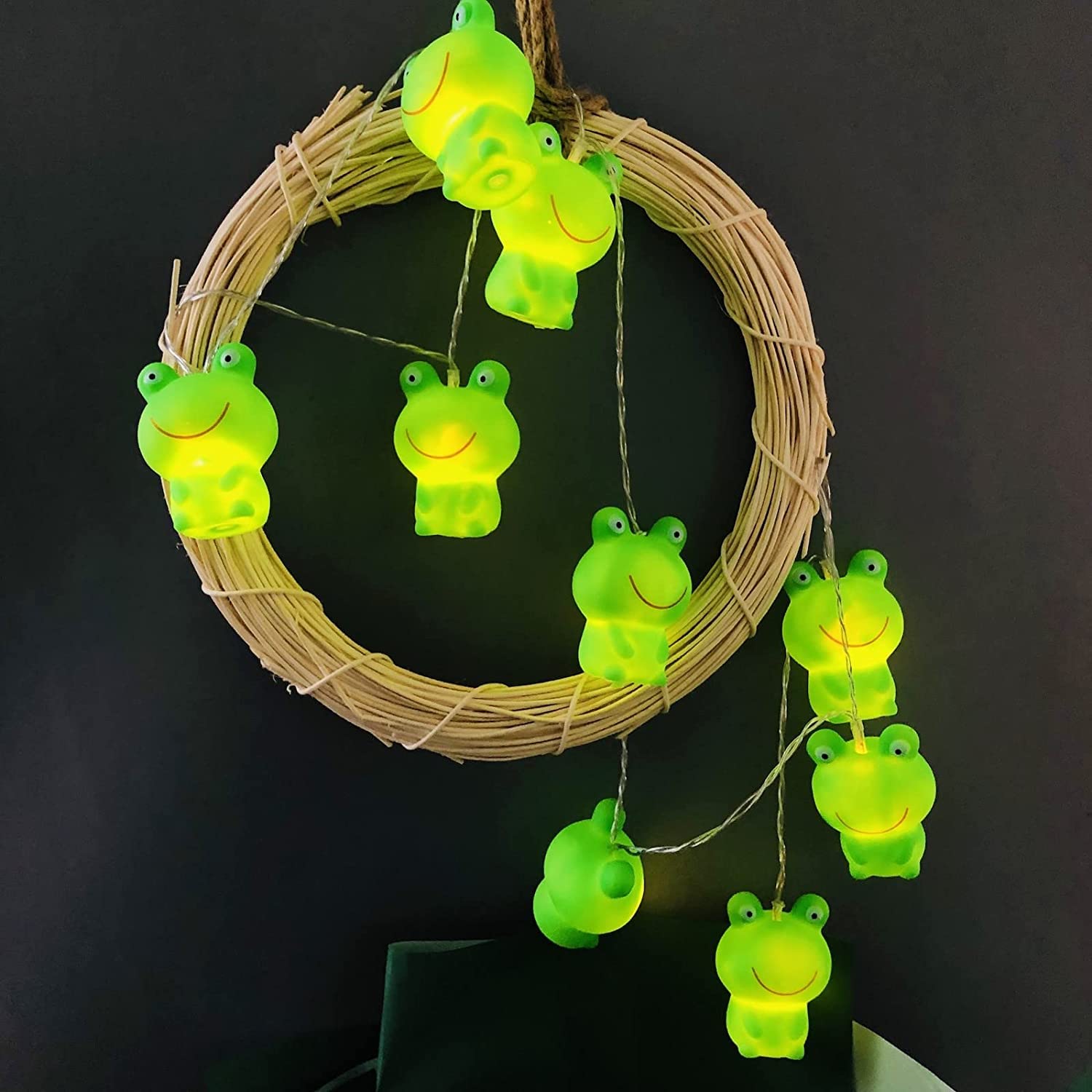 Riaxuebiy Prince Frog String Light Cartoon Frog Fairy Light Night Light Green Frog Lanterns for Halloween Christmas Thanksgiving Home Party Children Kids Bedroom Decoration (3m/20led, Green Frog)