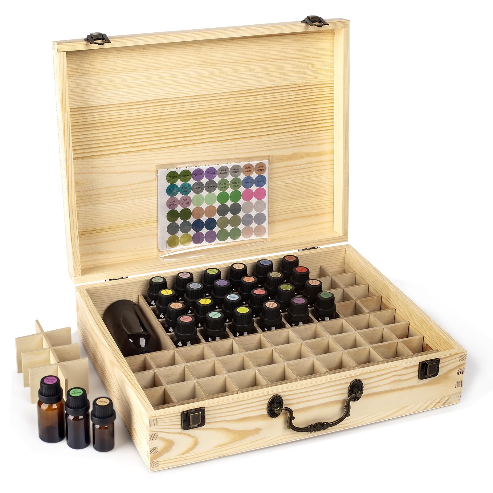 Guolich Essential Oil 80 Slots Storage Box Wooden Essential Oils Display Organizer Stand Holder for 15 ml Bottles Nail Polish Collection.