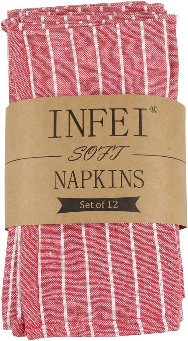 INFEI Soft White Striped Linen Cotton Dinner Cloth Napkins - Set of 12 (40 x 30 cm) - for Events & Home Use (Navy): Home & Kitchen
