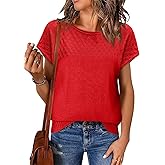 Imily Bela Womens Short Sleeve Sweaters Casual Crewneck Crochet Knit Summer Loose Trendy Pullover Tops