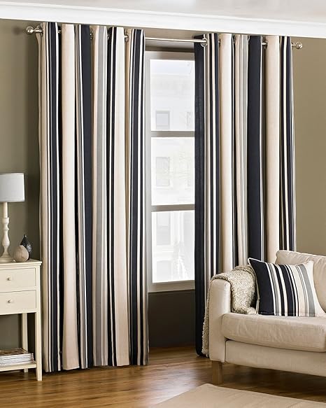 Riva Paoletti Broadway Ringtop Eyelet Curtains Pair Navy Grey