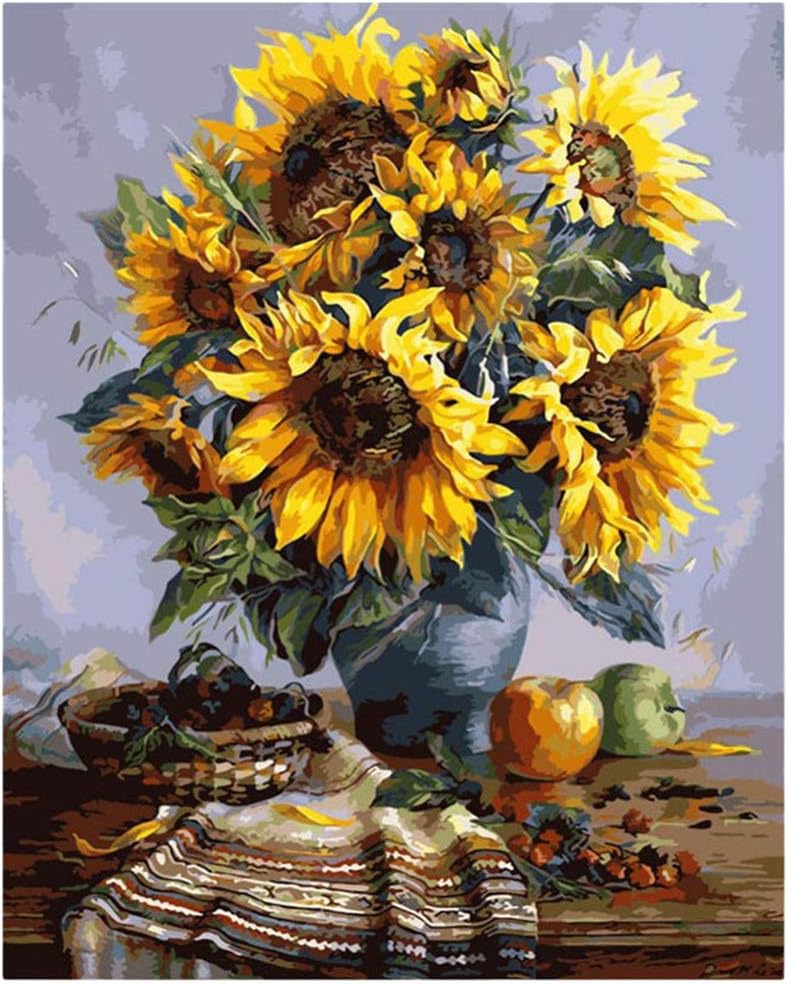 DIY Paint by Numbers, Canvas Oil Painting Kit for Kids & Adults, 16" W x 20" L Drawing Paintwork with Paintbrushes, Acrylic Pigment- Summer chrysanthemum