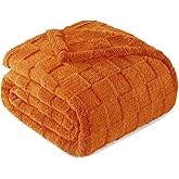 Exclusivo Mezcla King Size Flannel Fleece Blanket, Super Soft and Warm Lightweight Checkered Pattern Blanket for All Seasons, 90x104 Inches, Burnt Orange