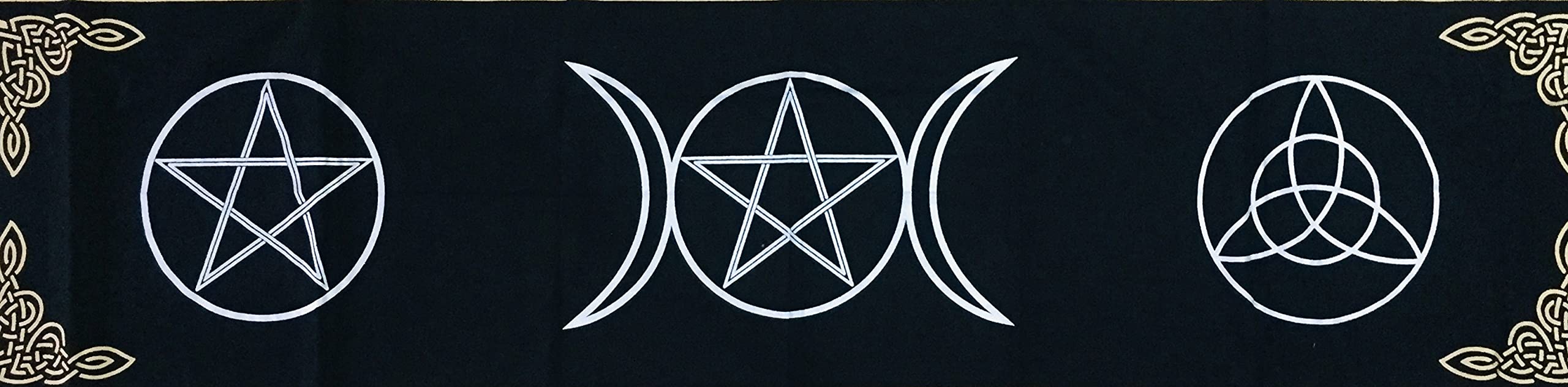 Indian Consigners 3 in 1 Altar Cloth Pentagram Triquetra Triple Moon Long Tablecloth