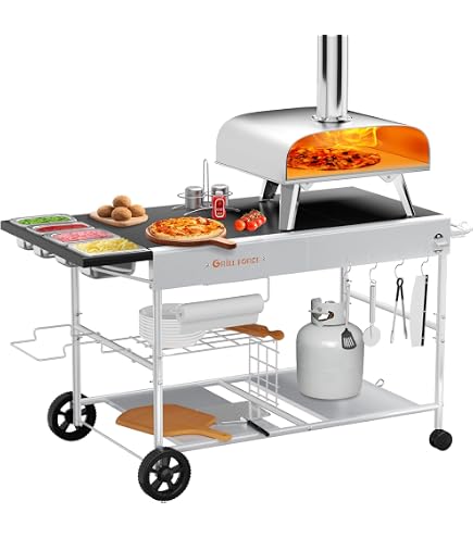 Table De Préparation Pour Four à Pizza Ooni - 128x64cm, Mobile Avec Roues, Rangement Intégré