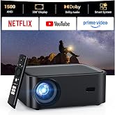 HAPPRUN 1500 ANSI Lumens Built-in Streaming App Full HD Smart Projector | 4K Projector, Supports WiFi and Bluetooth, Dolby Audio, 300-inch Large Screen, Suitable for Home, Outdoor, and Indoor Viewing