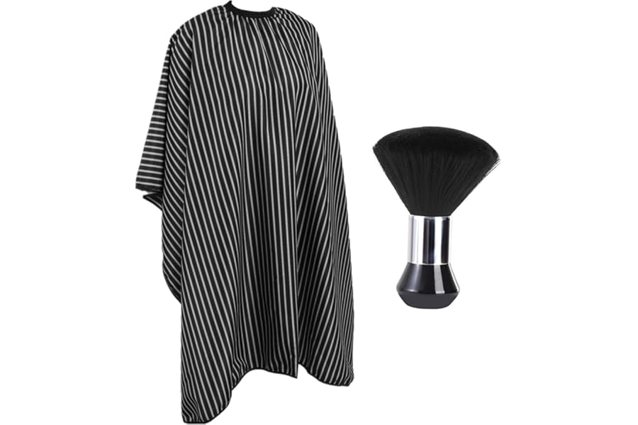 YELEGAI Professional Hair Cutting Cape with Neck Duster Brush, Large Size Salon Hairdresser Cape for Men, Women and Kids(Black With White Stripes)