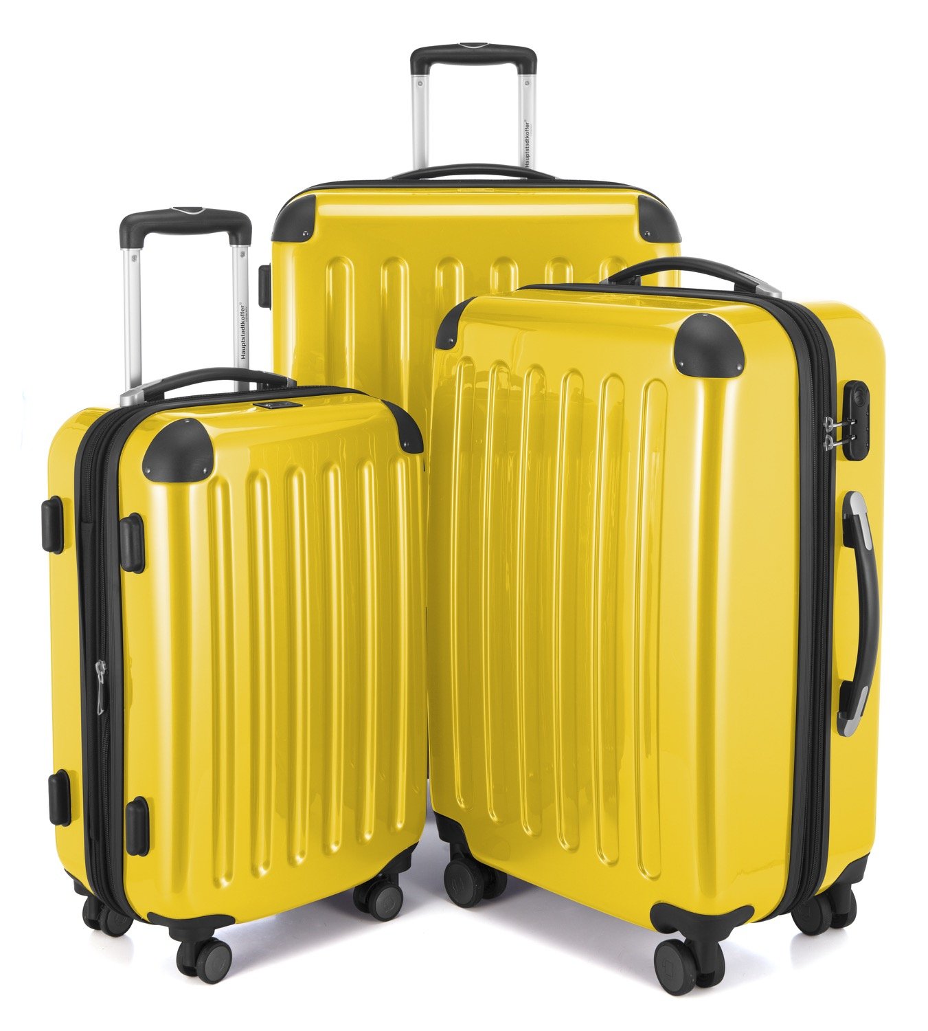 Hauptstadtkoffer Alex 3-Piece Suitcase Set – Cabin Suitcase 55 cm, Medium Suitcase 65 cm & Large Travel Suitcase 75 cm, ABS+PC Hard Shell, Combination Lock, Yellow