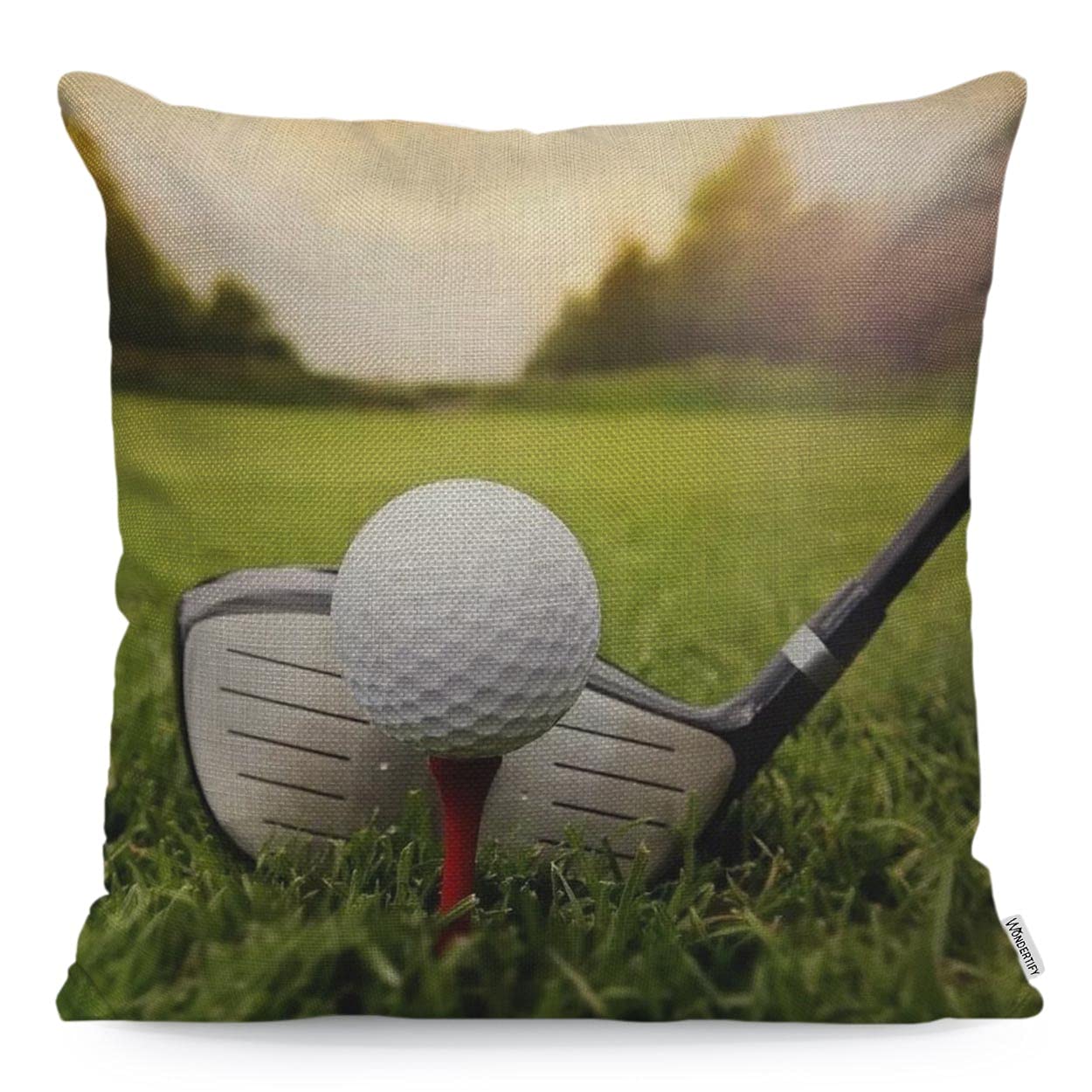 WONDERTIFY Play Golf Cushion Cover Golfball Golf Club Grassland Throw Pillow Covers Cushion Case For Couch Home Decor Red White Black Green 45X45 Cm
