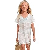 SOLY HUX Girl's V Neck Crochet Short Sleeve Beach Dress Summer Swimsuit Bikini Cover Up
