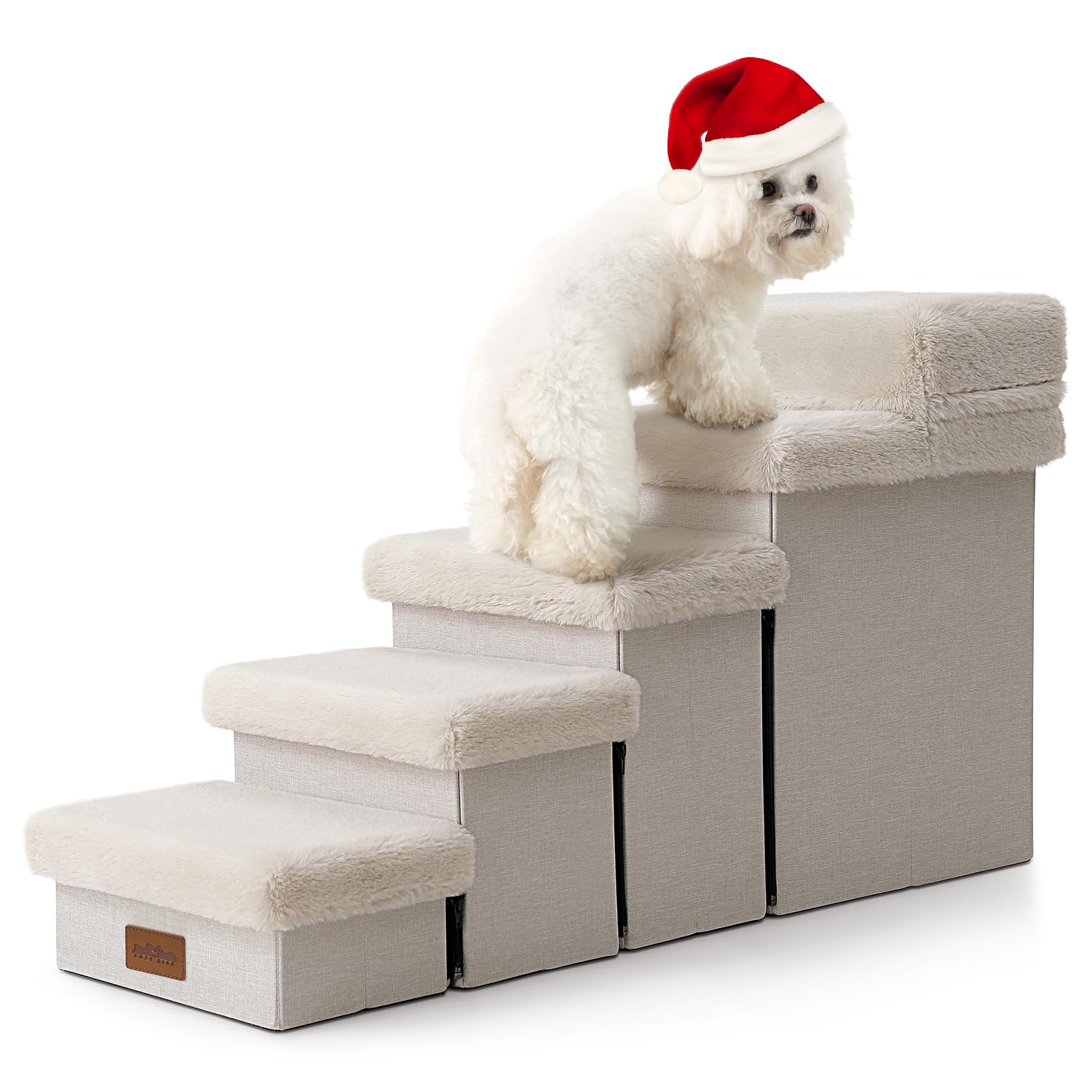 Photo 1 of COZY KISS Dog Stair for Small Dogs with Storage, 21" H Foldable Pet Step with Soft Cover, Older Cat Ramp for High Bed or Car, Lightweight, Comfort, 39.7x13x21.2 inch, 5 Tiers, Beige