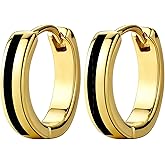 VEXXS Hoop Earrings for Men, 18K Gold Plated Dangle Hoops Earrings, Mirror Polishing Cuban Hoop Earrings, Hypoallergenic Earrings for Men