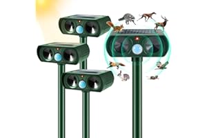 JAHY2TECH 4 Pack Ultrasonic Animal Repellent Outdoor Solar Animal Repeller Waterproof with Motion Sensor LED Light Animal Deterrent Cat Repellent Outdoor Deer Repellent Devices for Garden Farm