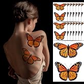 CrateGurus Co. 30 Pcs Large Orange Butterflies Monarch Stickers 15 Sheet Butterfly Makeup Halloween Dia De Los Muertos Mariposas Monarcas Temporary Tattoo for Women Face Eye Day Of The Dead Tattoos