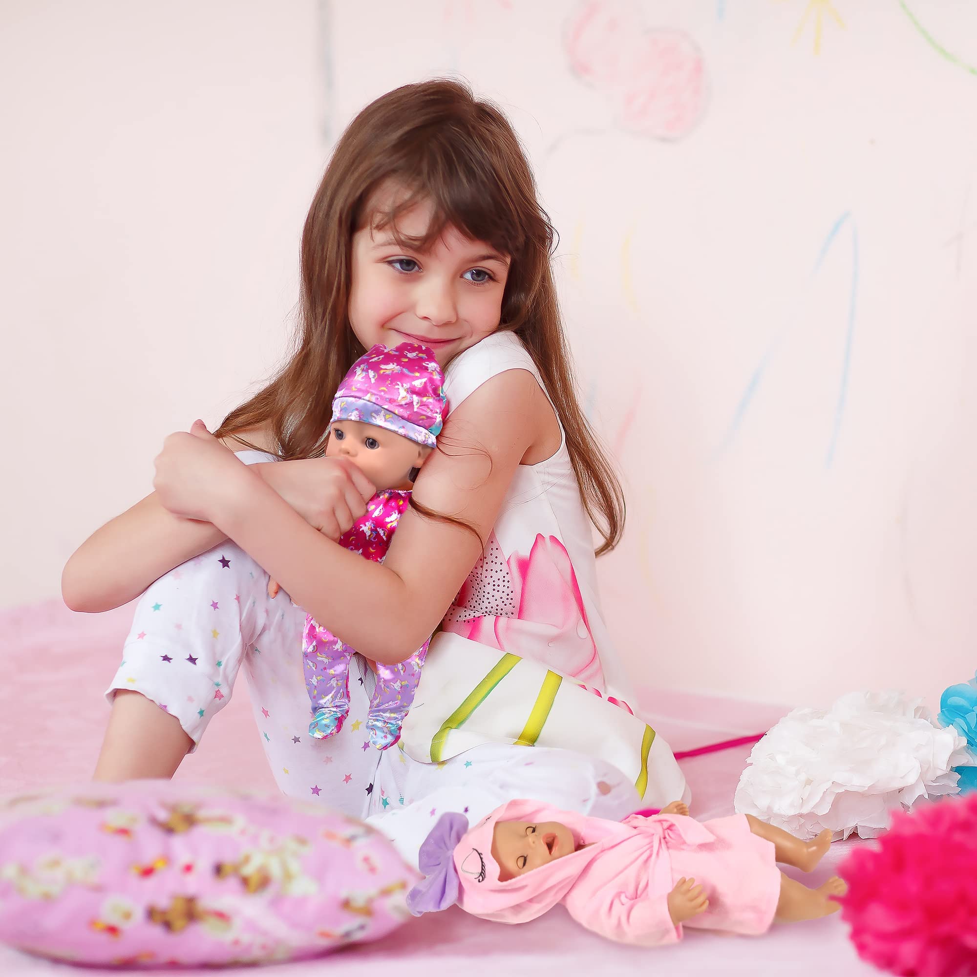 12 Sets 14-16-Inch-Baby-Doll-Clothes-Outfits Dress Headbands Accessories Compatible with 43cm New Born-Baby-Doll, 15-inch-Baby-Doll