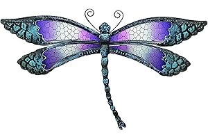 POXOHO Metal Dragonfly Wall Decor, Handmade Mosaic Glass & Iron Art for Outdoor Garden, Patio, Fence, Vibrant Purple Wall Art Sculpture (15 Inch) - Bedroom, Living Room Decorative Ornaments