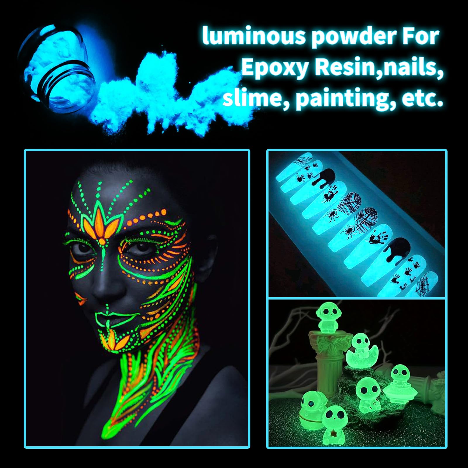 Zdspoxy Glow in The Dark Pigment Powder, 12 Colors Luminous Powder Set for Epoxy Resin, Fine Arts, DIY Crafts, Nail Art, Halloween, Party - 20g Each, 240g Total, Safe and Long Lasting