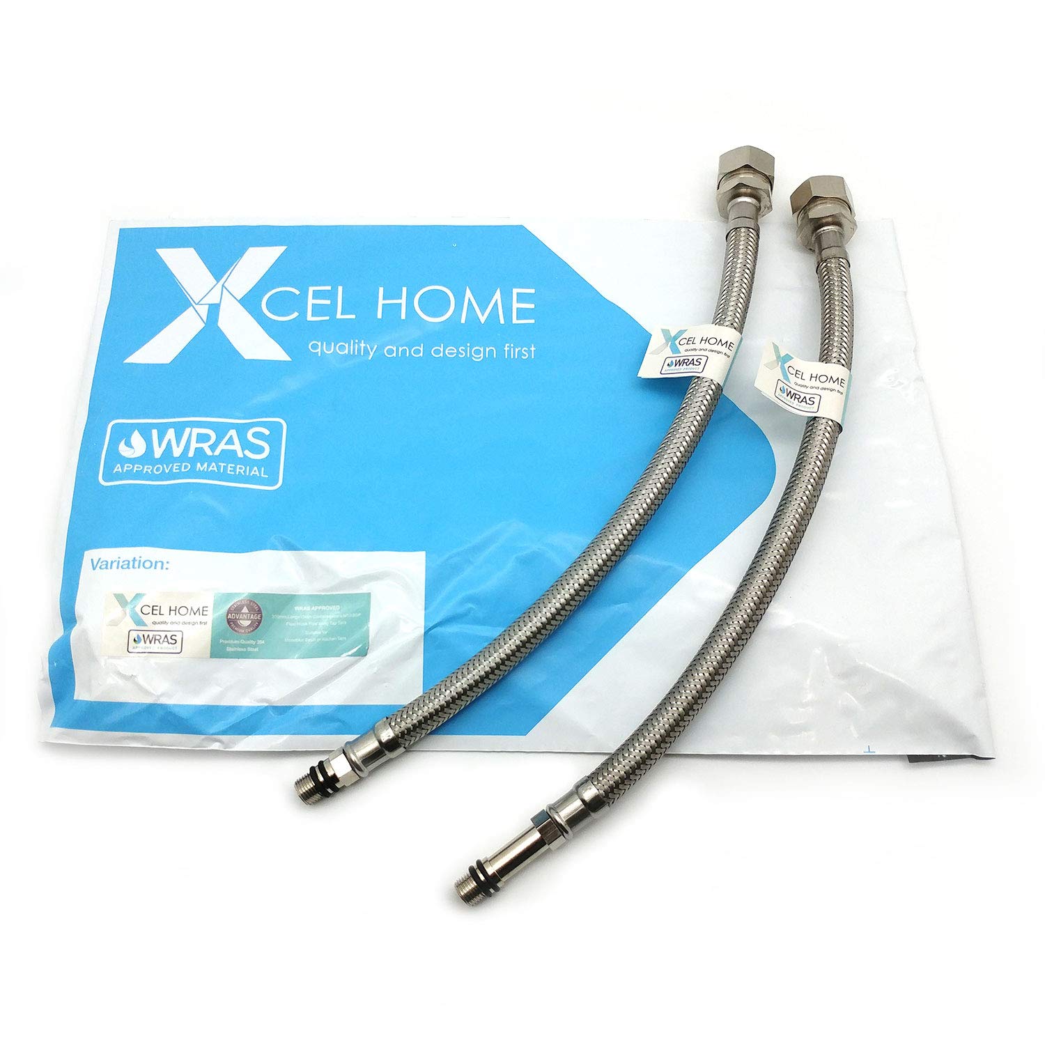 2 x WRAS Approved | 300mm x M10 (10mm) x 15mm Compression BSP | Flexible Pipe Connector | Monobloc Mixer Kitchen Sink/Bathroom Basin Tap Stainless Steel Braided Flexi Pipe Tails | Xcel Home™