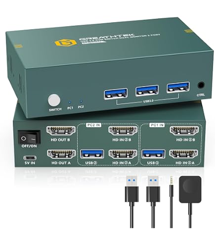 AILVLVNG HDMI Displayport KVM Switch 2 PC 2 Monitor Produktbild-Vorschau 2