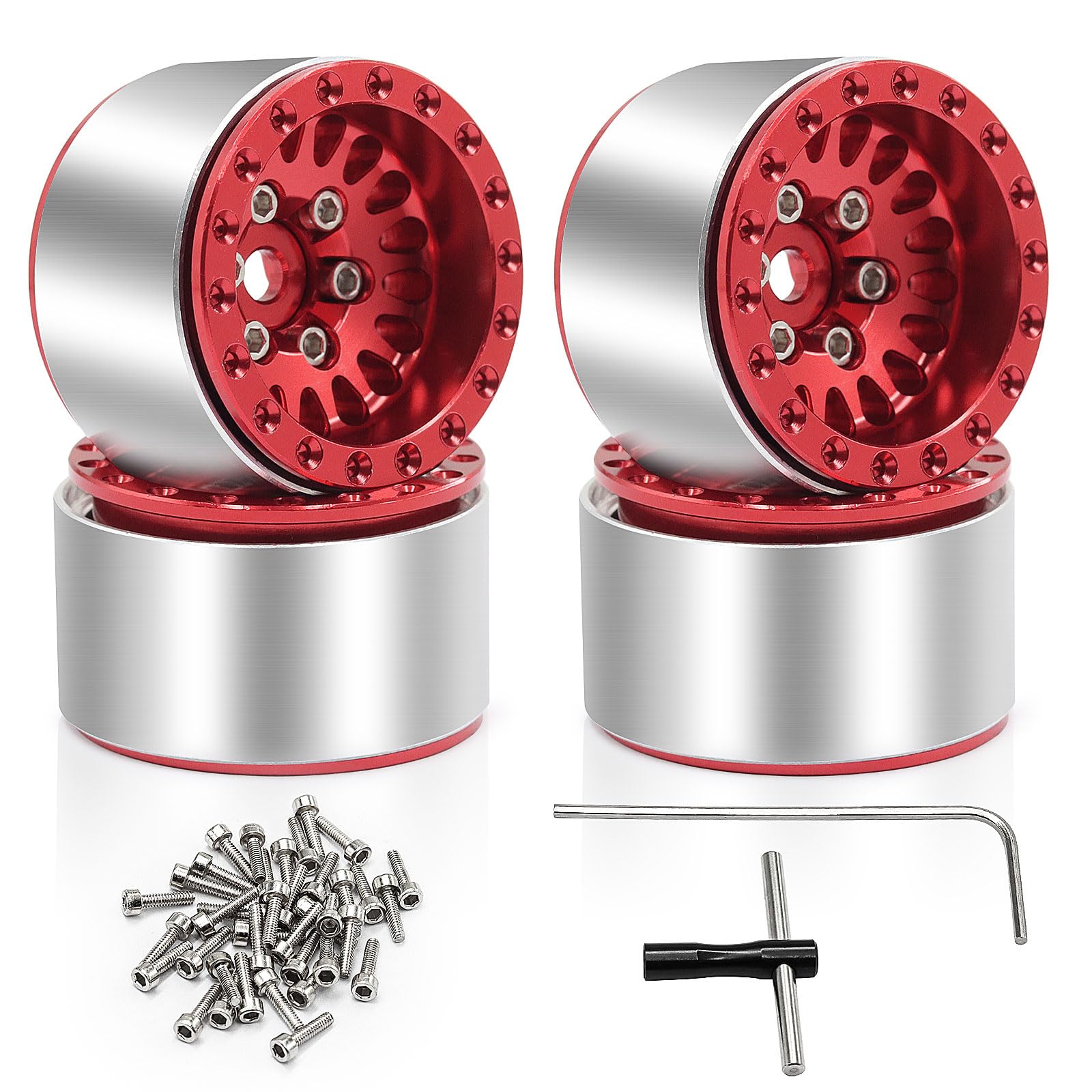 Photo 1 of 1.0 Beadlock Wheel Rims 4pcs Aluminum Alloy for RC Crawler Axial SCX24 Gladiator Bronco C10 Deadbolt AX24 TRX4M FCX24 Upgrade Parts (Red)