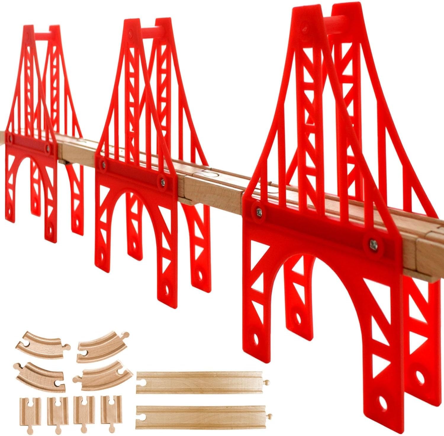 OrgMemory 3 Suspension Bridge, Train Bridge, Wooden Train Bridge, Train Tracks Compatible with All Major Brands