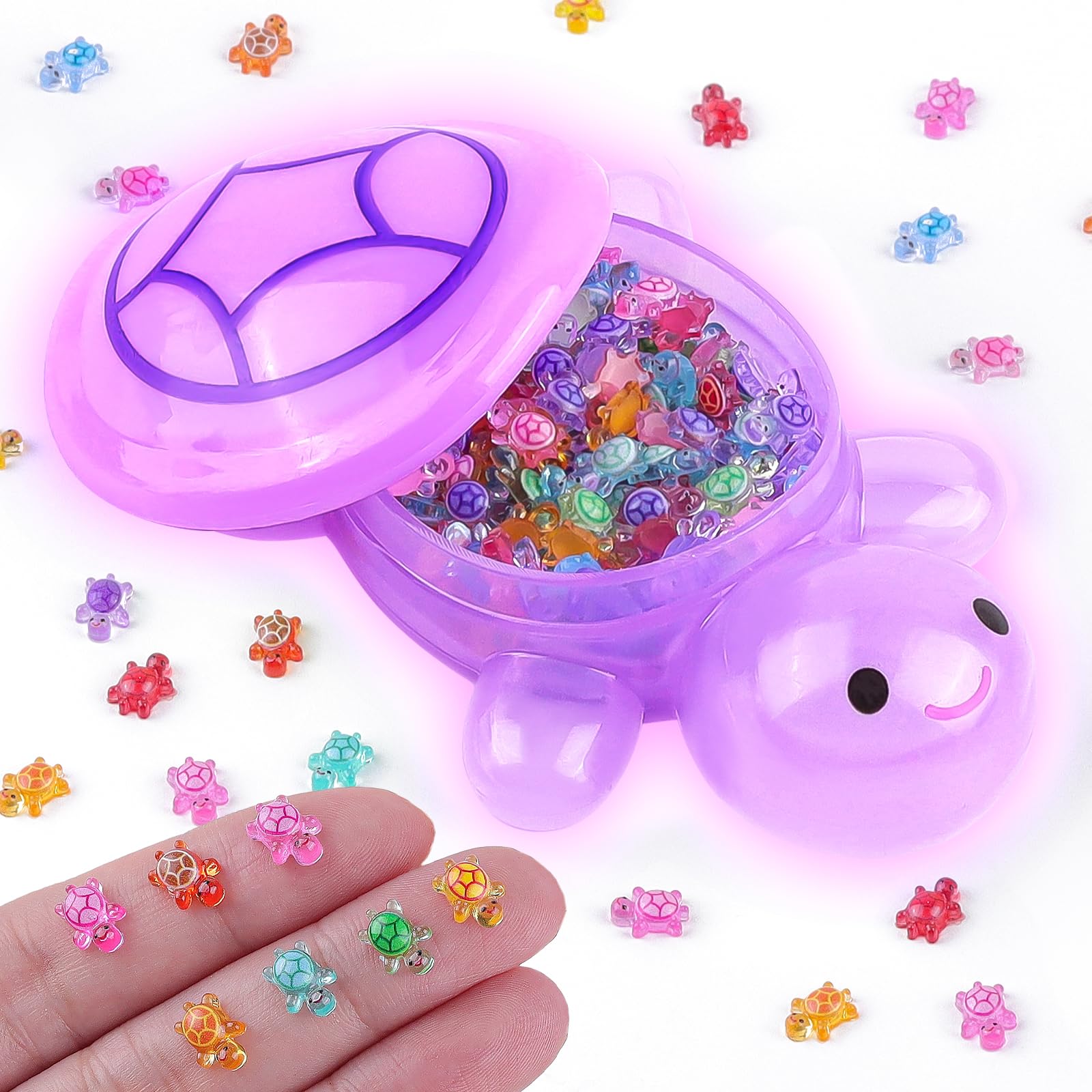 Photo 1 of 200 Pcs Mini Resin Turtle with 1 Pc Jumbo Resin Purple Turtles, Luminous Miniature Tiny Turtles to Hide Glow in The Dark for Fairy Garden Dollhouse Micro Landscaping