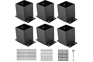 YVHFWOY 4x4 Post Base, Post Brackets(Inner Size 3.6"x3.6")，Black Powder Coated Heavy Thick Steel Fence Post Anchor for Deck Porch Handrail Railing Fence Plate Pergola Support(6 PCS)……