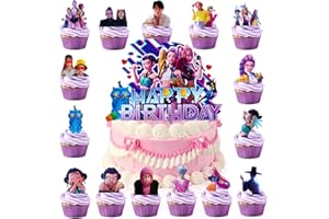 GENASCE 16Pcs Cute Anime Cake Decorations with 15pcs Cupcake Toppers, 1pcs Happy Birthday Cake Topper, Cartoon Themed Party Supplies, Perfect for Birthday Party Decorations