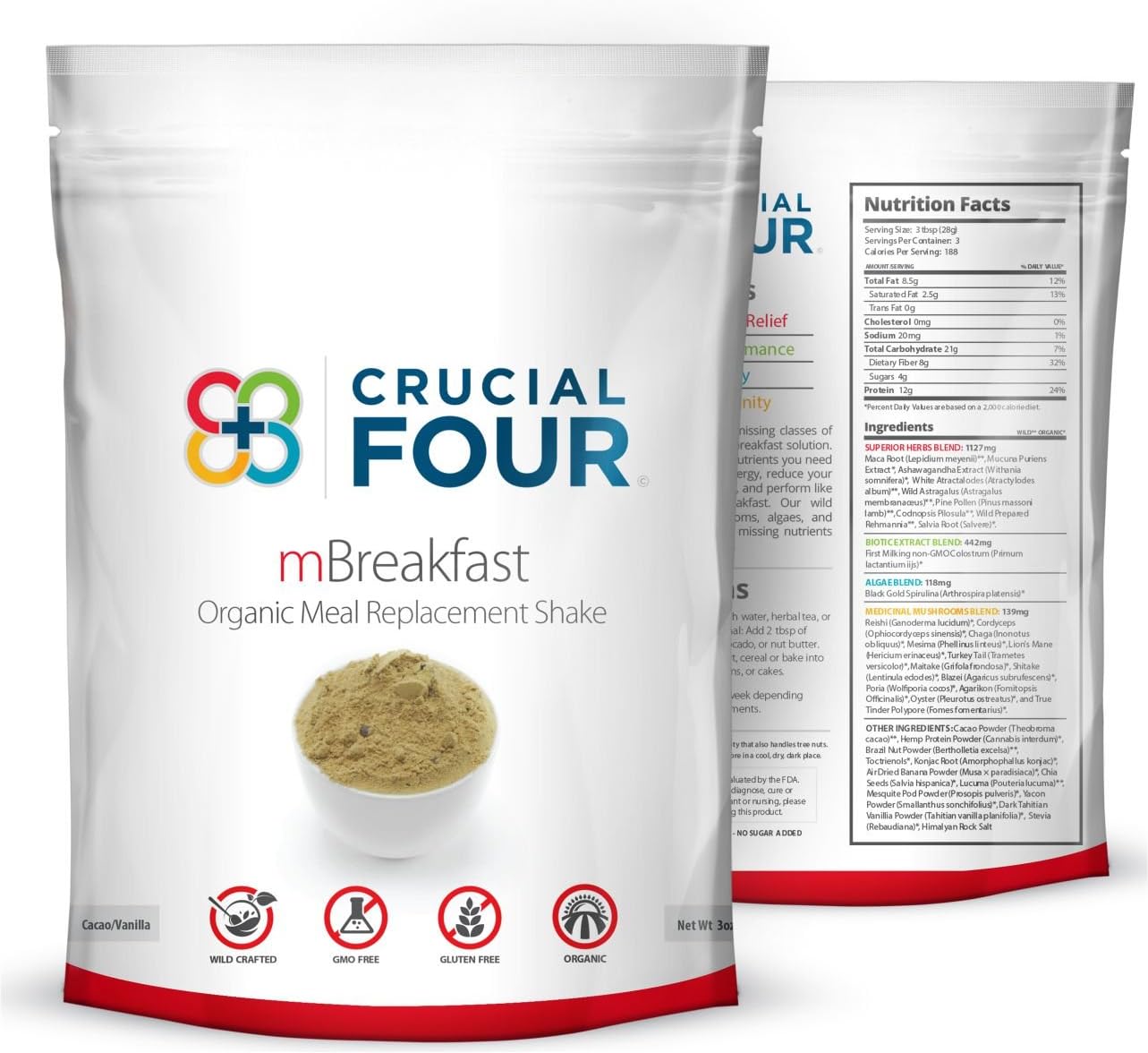 Crucial Four Meal Replacement- Premium Superfood Shake for Weight Loss- Organic Shake for Healthy Living Meal Replacement - All-Natural Vitamin and Minerals Shake – Great for Immunity, Energy, Health
