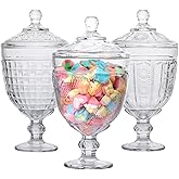 Woaiwo-q Candy Jars Set of 3,Apothecary Jar with Lid, Crystal Candy Jar, Decorative Footed Jars, Cookie jar, for Buffet,Wedding (27oz)