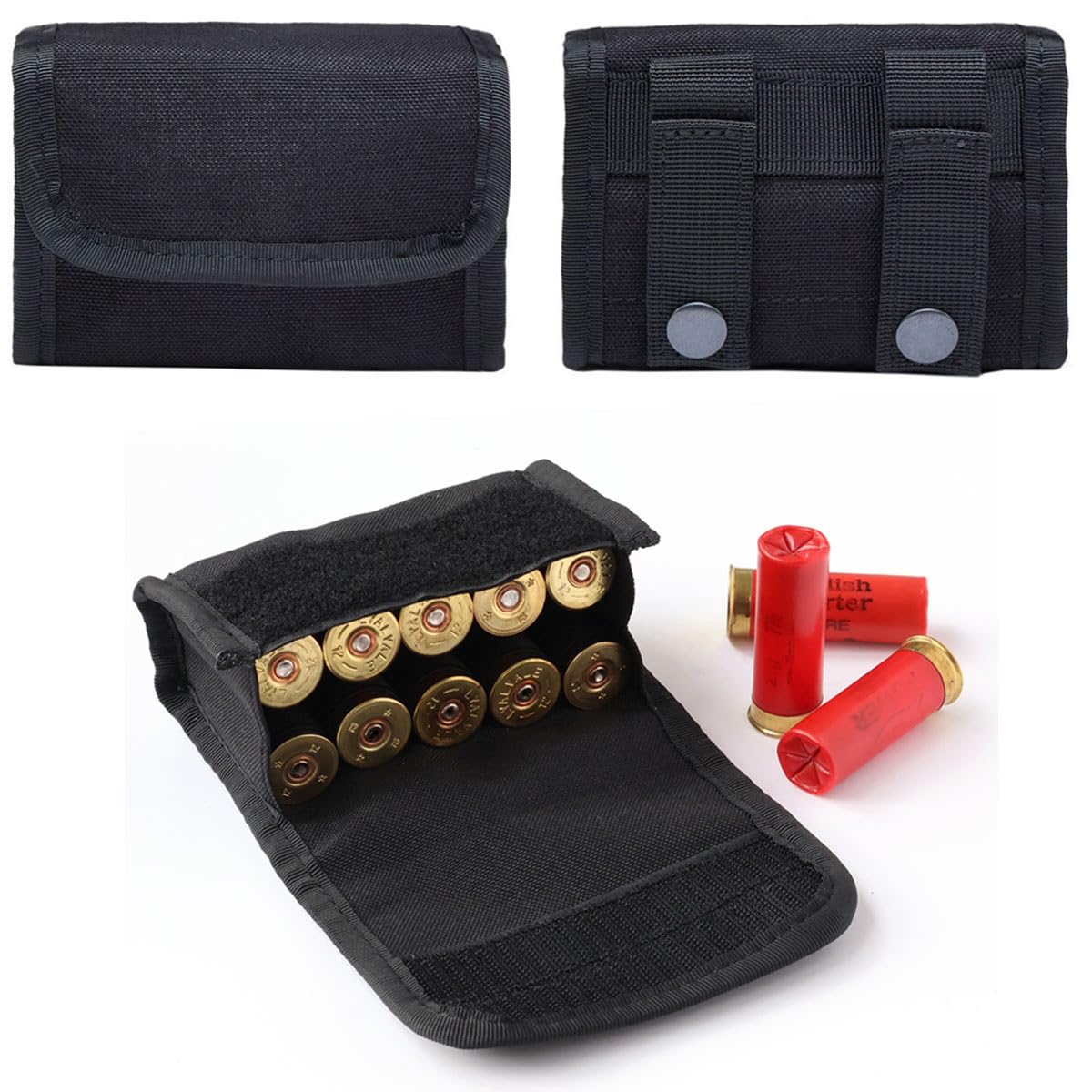 RALSPEC 20/12 Gauge Shotgun Cartridge Pouch Belt & MOLLE Fixing 10 Round Ammo Shell Holder Waist Bag Tactical Clay Pigeon Shooting Hunting Reload (Black)