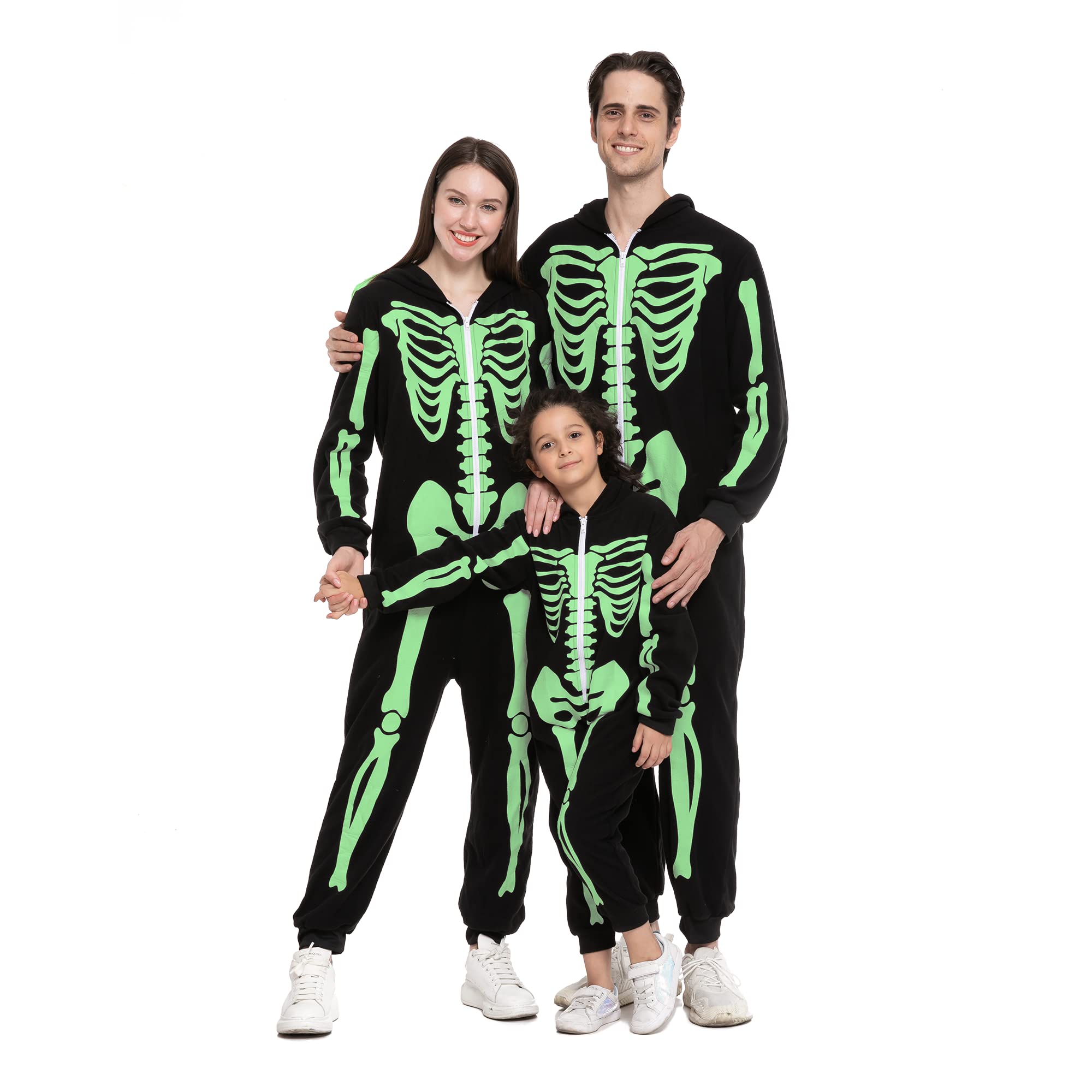 Photo 1 of **Dirty**Spooktacular Creations Adult Women Skeleton Family Matching Skeleton Pajama Jumpsuit (Glow in the Dark)-S, Black