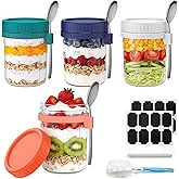 Cozyverge 4 Pack Overnight Oats Containers with Lids and Spoons, 16 oz Airtight Oatmeal Container with Measurement Marks, Overnight Oats Jars for Cereal Fruit Vegetable Milk Salad Yogurt Meal Prep