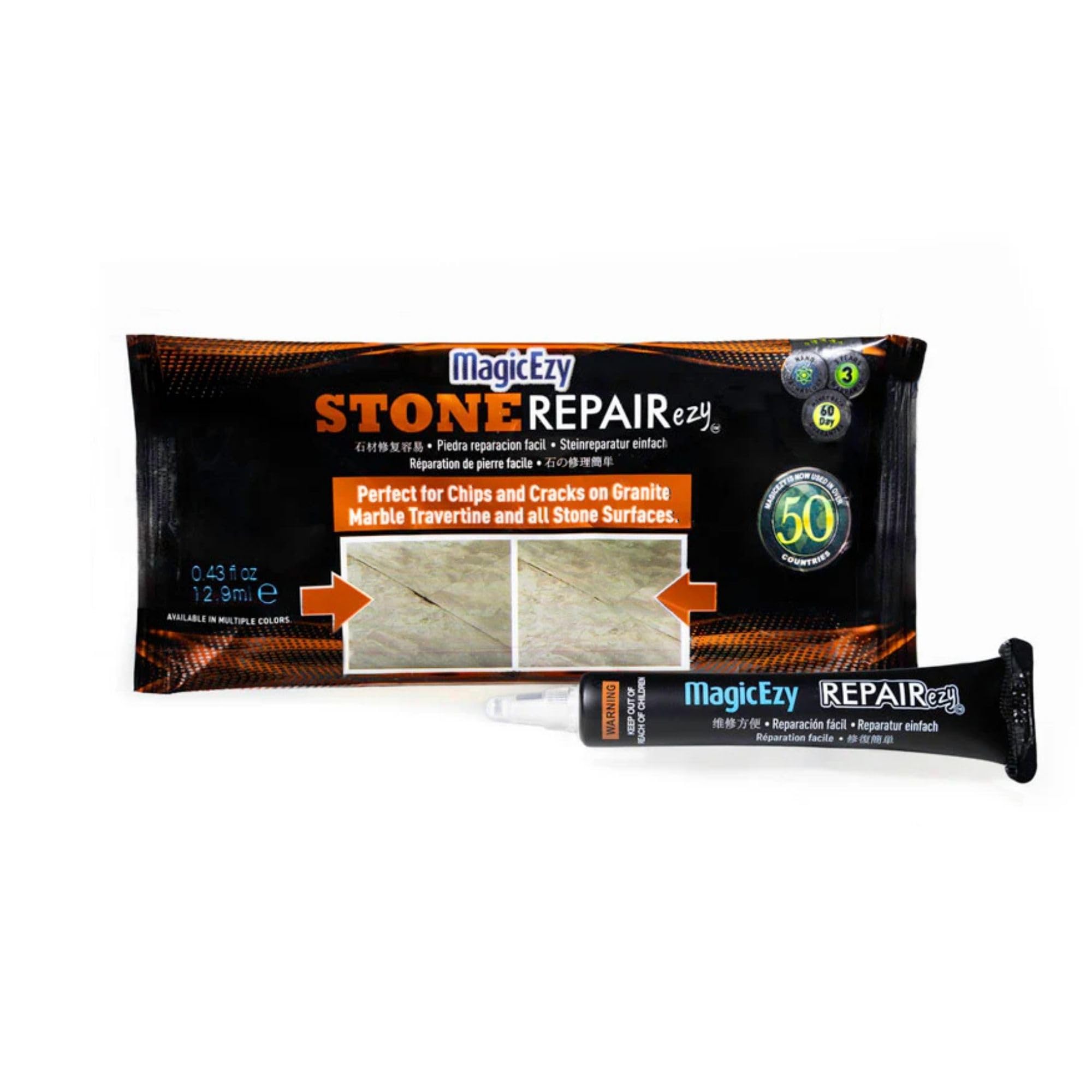 MagicEzy Stone Repairezy (Beige/White Kit): Stone Fix - Repair Chipped and Cracked Granite Tiles and Countertops Fast - Marble, Granite and Travertine Repair Kit - Super Strong