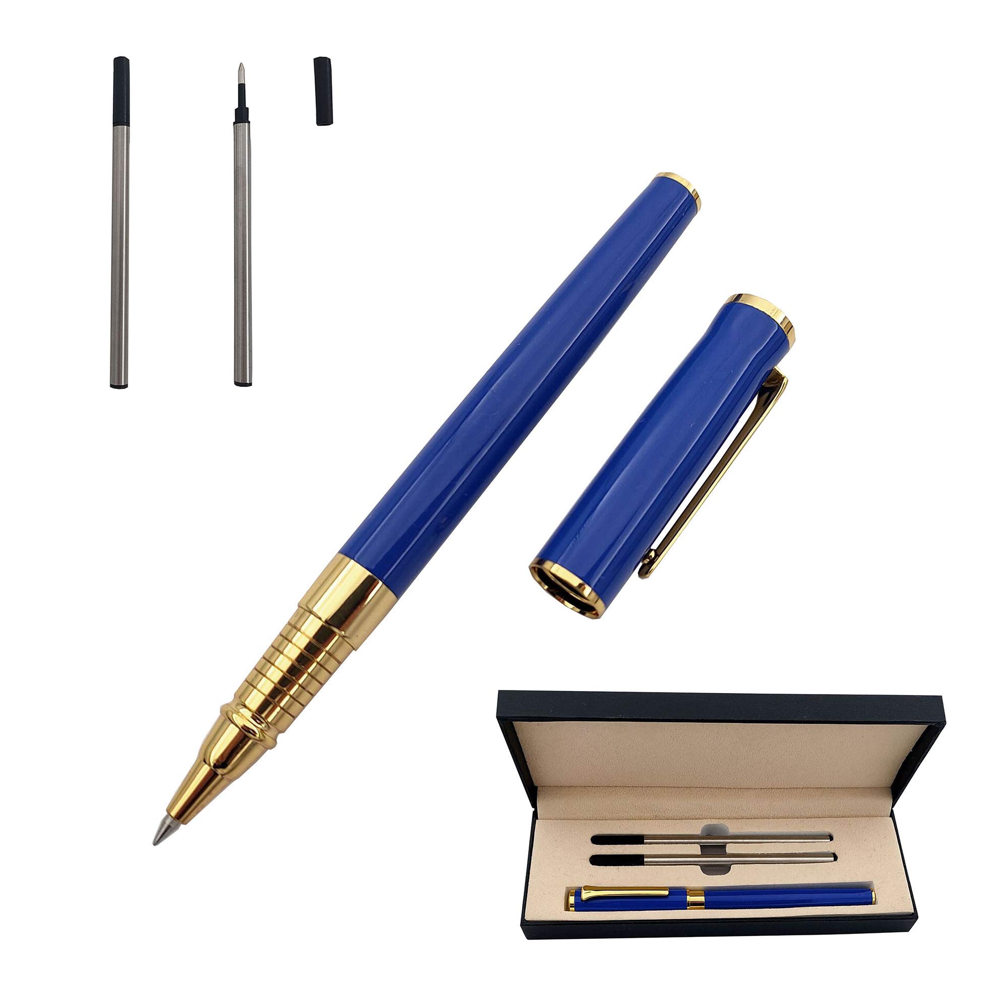 Accod Metal Rollerball Pen Signature Pen Office Ballpoint Pen with Two 0.5mm Black Refills Nice Gift for Family Friends and Colleagues (Blue)