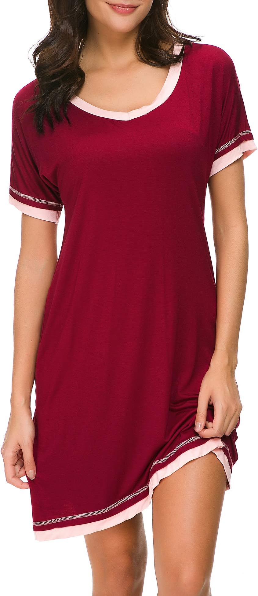 Cotton Nightdress Womens Soft Sleepwear Short Nightgowns Knit Sleepshirts S-XXL