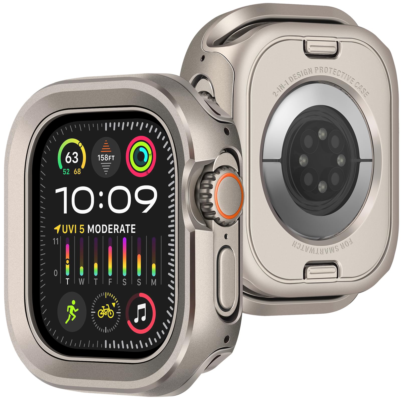 ZZDZZ Metal Case for Apple Watch Ultra 49mm, 2 in 1 Rugged Protective Silicone Bumper Cover Compatible with iWatch Ultra 49mm (Titanium)