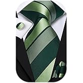Hi-Tie 70 inches Ties for Men Silk Extra Long Necktie and Pocket Square Cufflinks Set Men Big and Tall Tie Business