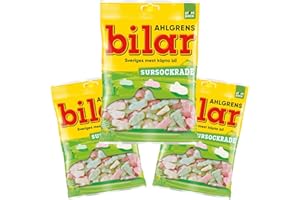 3 Bags x 100g of Ahlgrens Bilar Sour - Swedish Candy - Cars Marshmallow - Sursockrade - Sour Candy