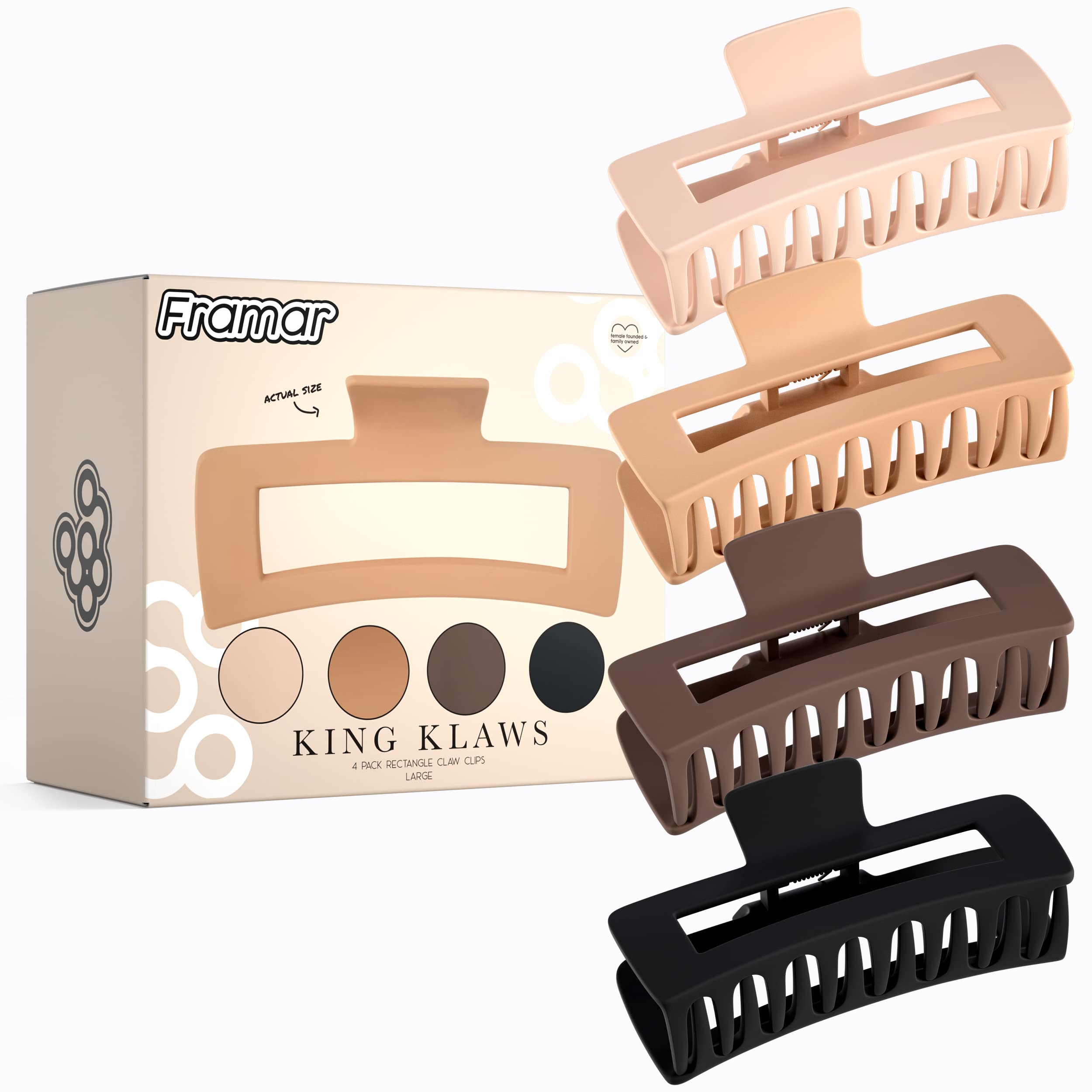 FRAMAR Large Claw Clips For Thick hair - Claw Clip For Thick Hair Clips Women, Large Hair Clips Women, Hair Claws For Thick Hair, Hair Clips – Neutral 4 Pack — image 1
