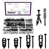 Swpeet 201Pcs 4 Sizes Black Zinc-Plated Drywall Self-Drilling Anchors with Screws and Drill Bit Assortment Kit, No Drill Or H