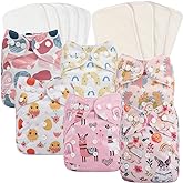 babygoal Reusable Cloth Diapers 6 Pack with 10pcs Inserts, One Size Adjustable Washable Pocket Nappy Covers for Baby Girls and Boys 6FG25